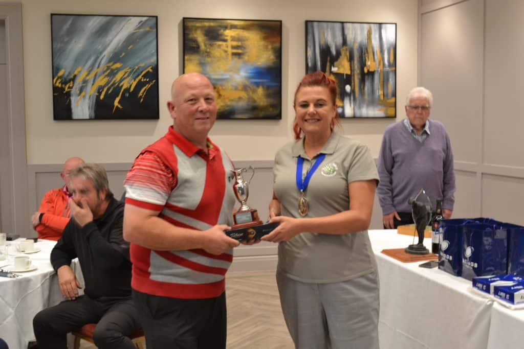 Darryl Payne being presented with Claret Jug Trophy for Overall Winner